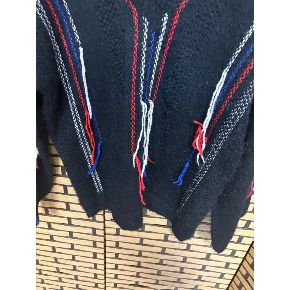 POL Black Multi Color Fring‎ V Neck Sweater Size Medium
